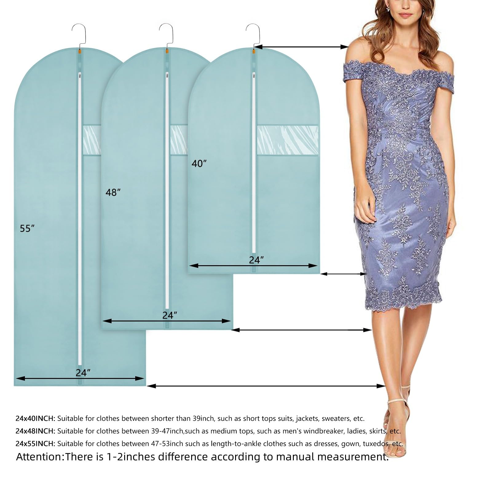 10-Pack Breathable Hanging Garment Bags for Suits & Dresses - 24