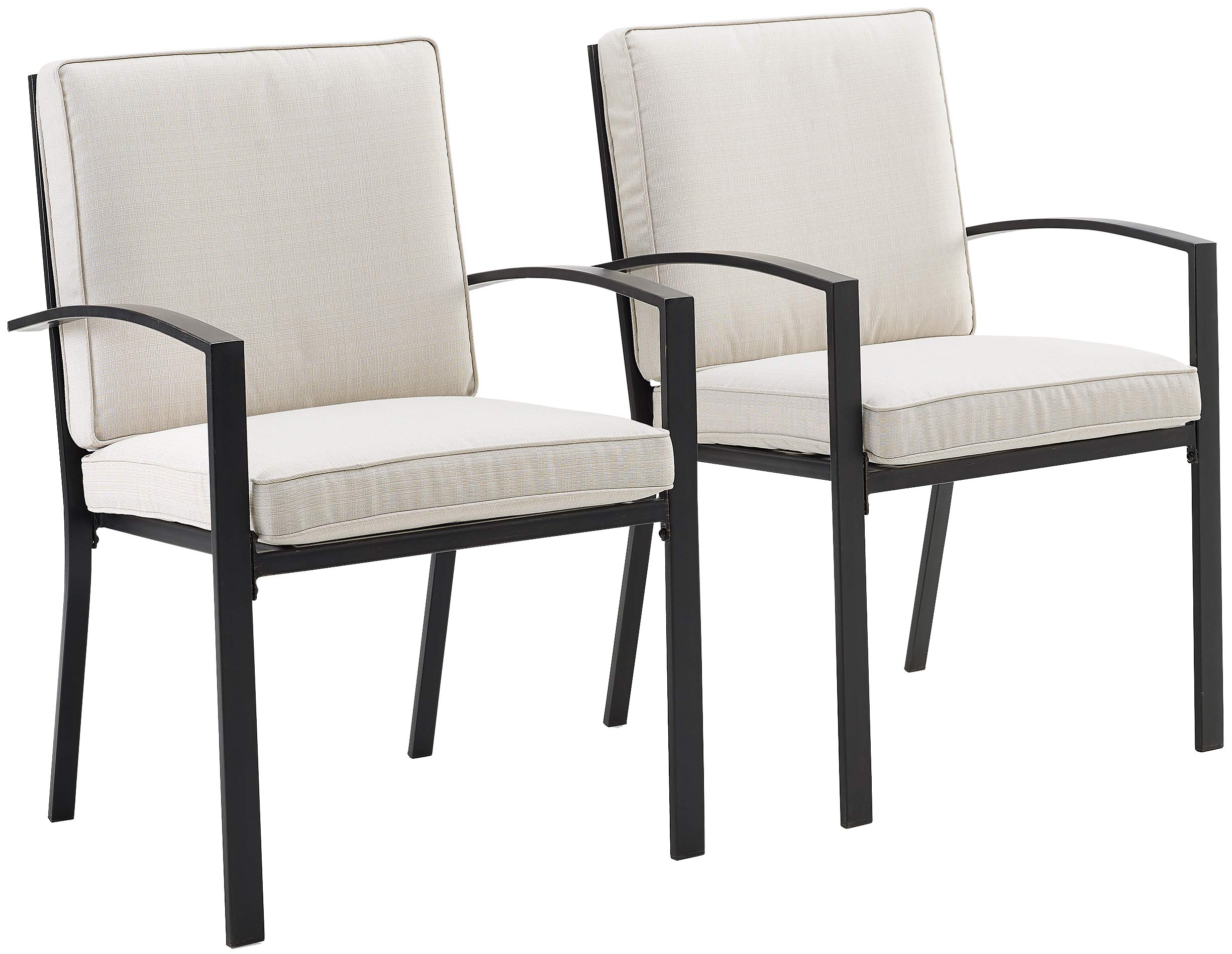 Crosley Furniture Kaplan 2-Piece Outdoor Dining Chair Set - Patio Chairs for Deck, Backyard, Garden - Oiled Bronze Metal Frame with Comfortable Oatmeal Cushions - Perfect for Outdoor Entertaining, Relaxing & Dining Al Fresco