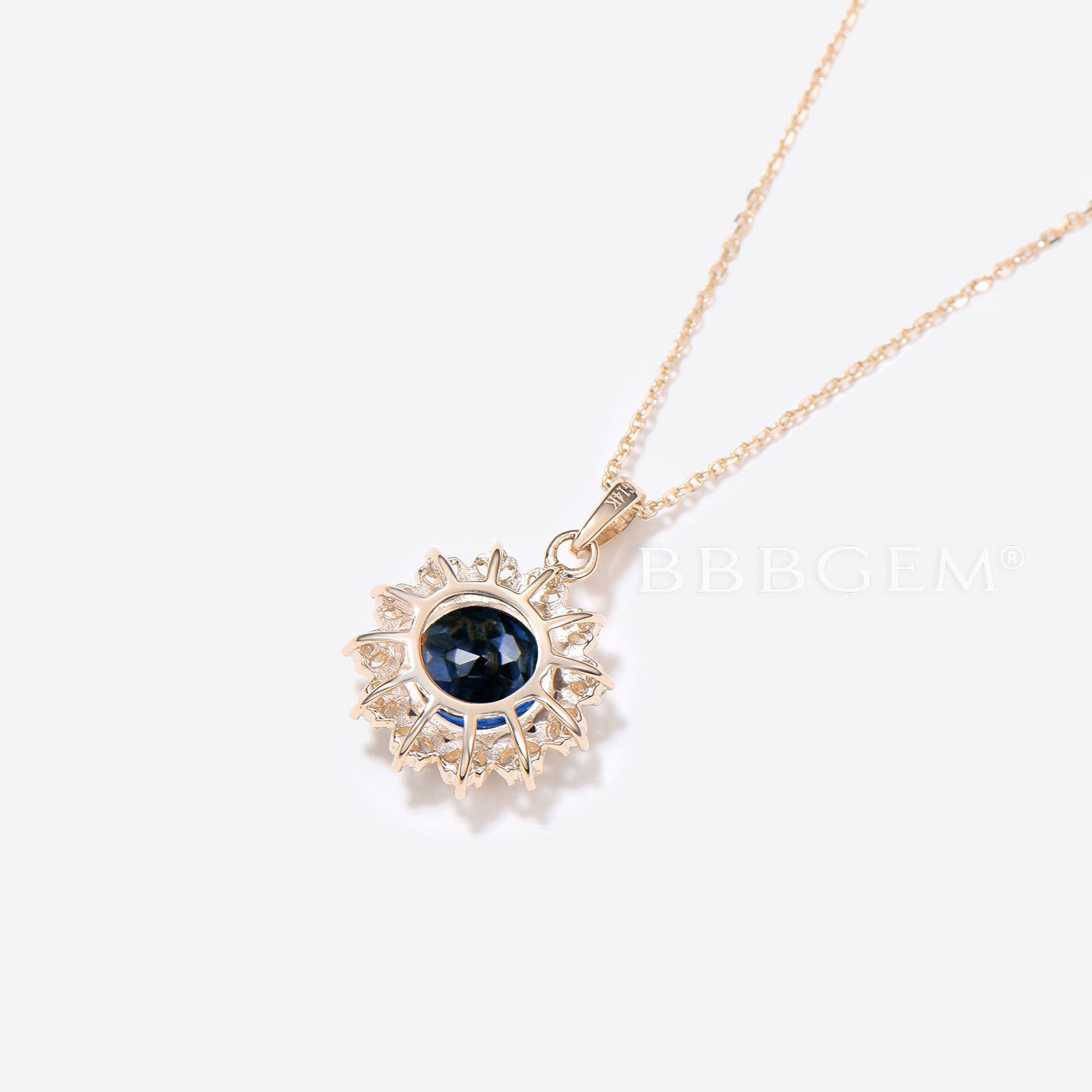 Moon Bridal Necklace 2CT Round Blue Sapphire Diamond Pendant - Elegant Wedding Jewelry for Brides, Engagement Gifts & Anniversary Celebrations