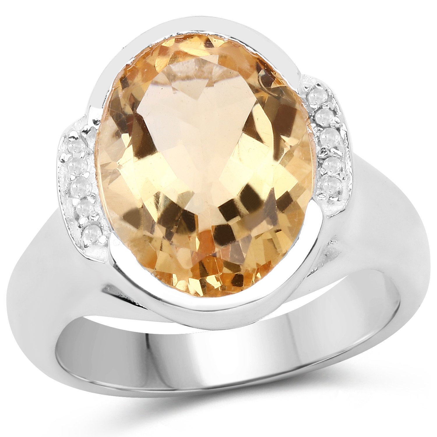 Genuine Citrine Diamond Ring in Sterling Silver for Women's Elegant Occasions