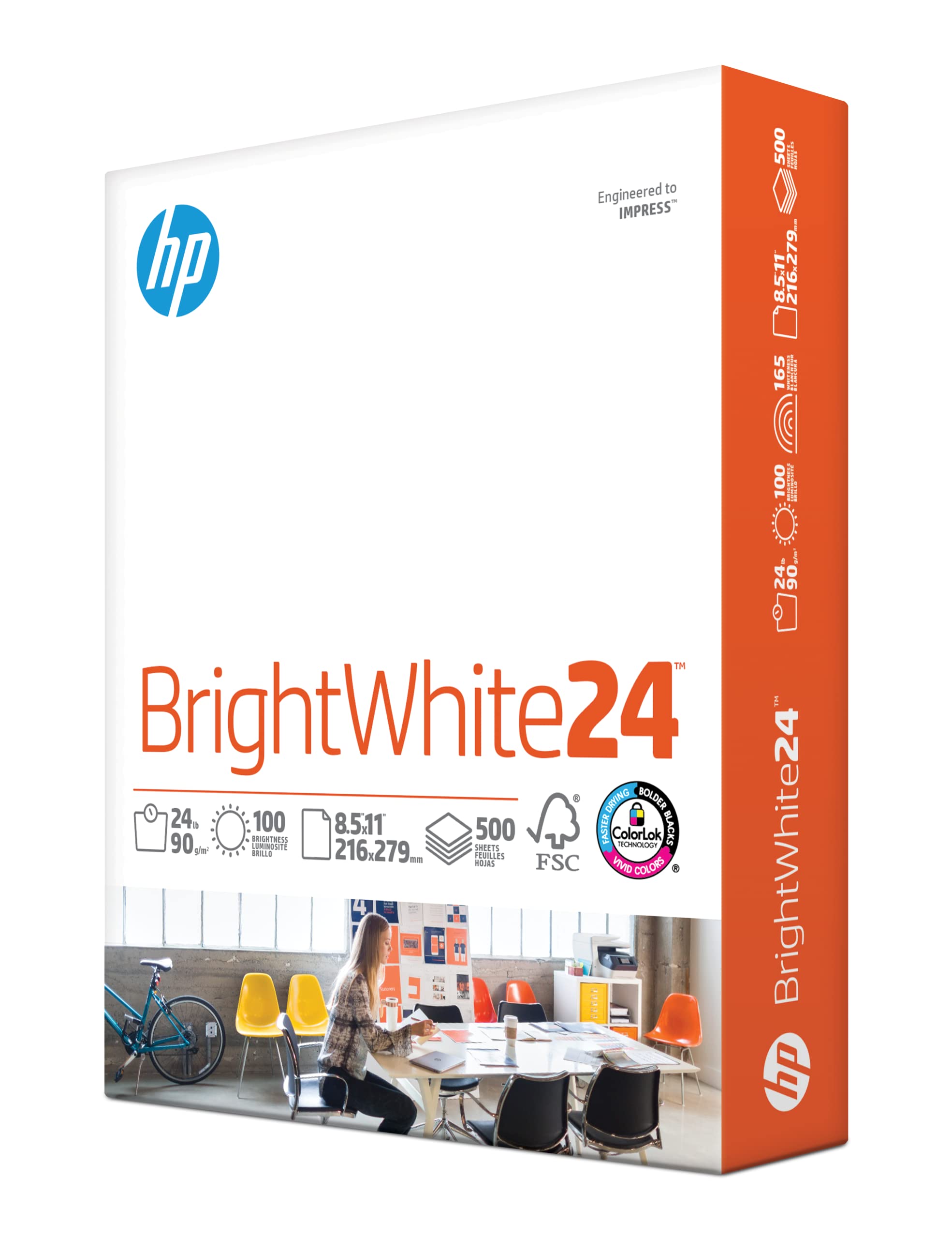HP Printer Paper 8.5 x 11 Inches - 24 lb BrightWhite Copy Paper, 1 Ream (500 Sheets), 100 Bright, FSC Certified, Made in USA (203000R) - Perfect for Home Office, School Projects & Professional Printing