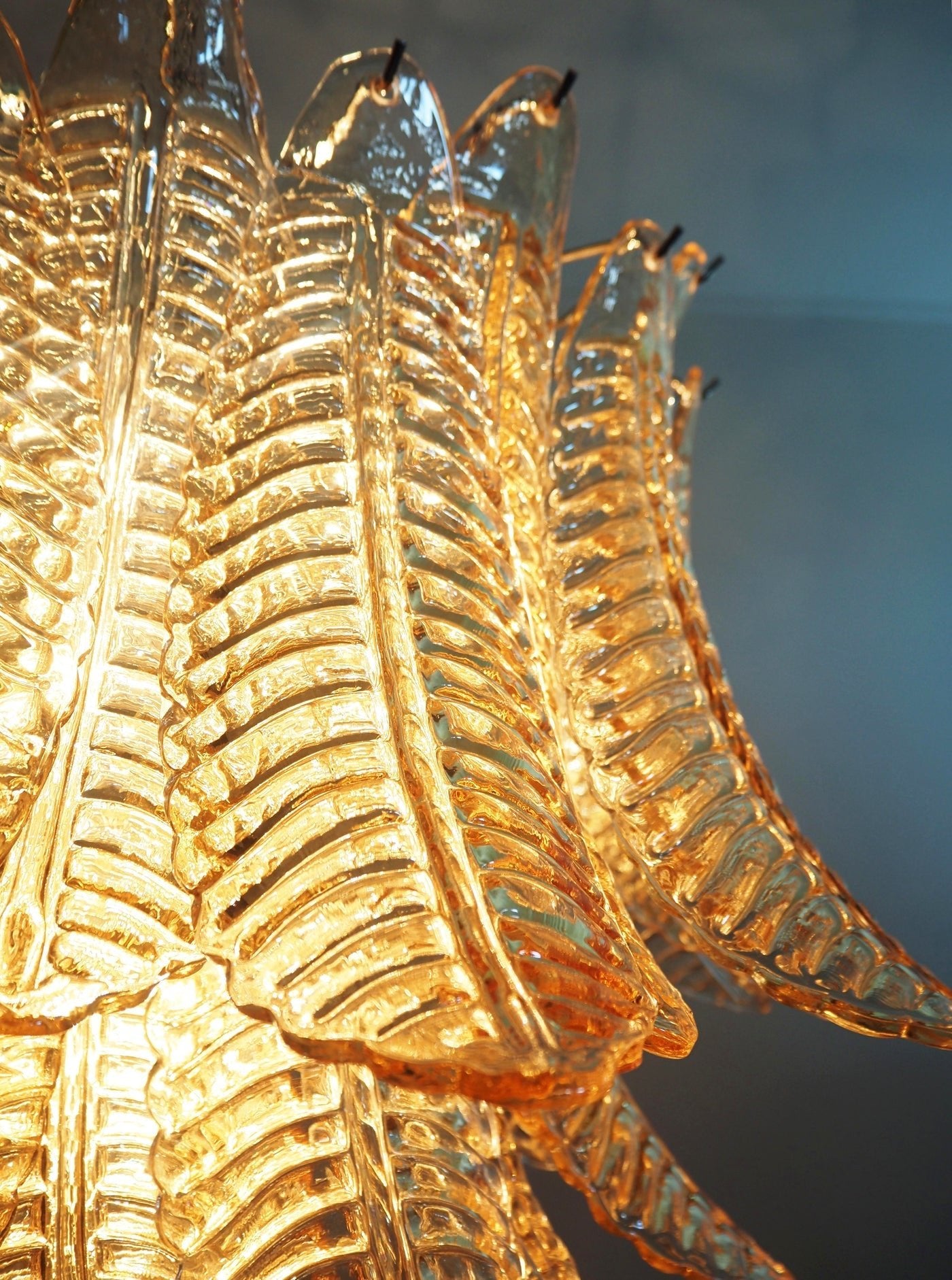 Murano Amber Glass Leaf Chandelier - Handcrafted Italian Glass Pendant Light Fixture for Dining Room, Living Room & Bedroom Decor