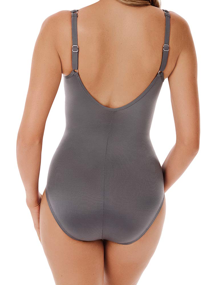 Miraclesuit Perla Madero One Piece Swimsuit - Silver Grey Size 12 | Tummy Control Slimming Bathing Suit for Women | Perfect for Pool, Beach & Vacation
