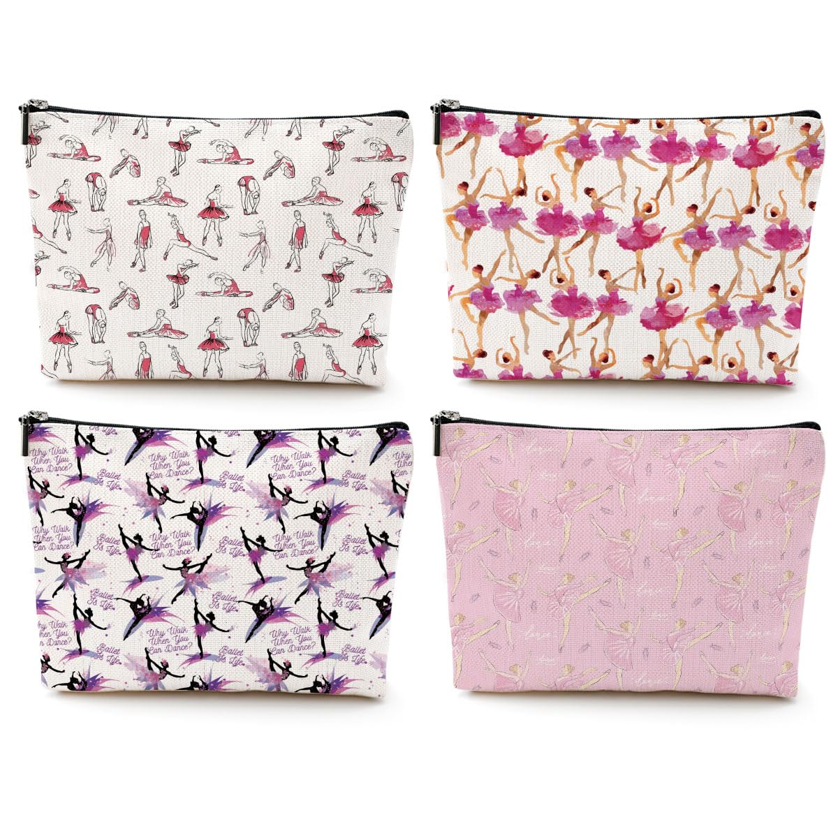 4Pcs Dancer Cosmetic Bags - Perfect Dance Makeup Organizer for Ballet, Recitals & Dance Teams - Ideal Gifts for Dancers, Girls, Women & Dance Lovers - Great for Birthdays, Graduations & Dance Practice Essentials