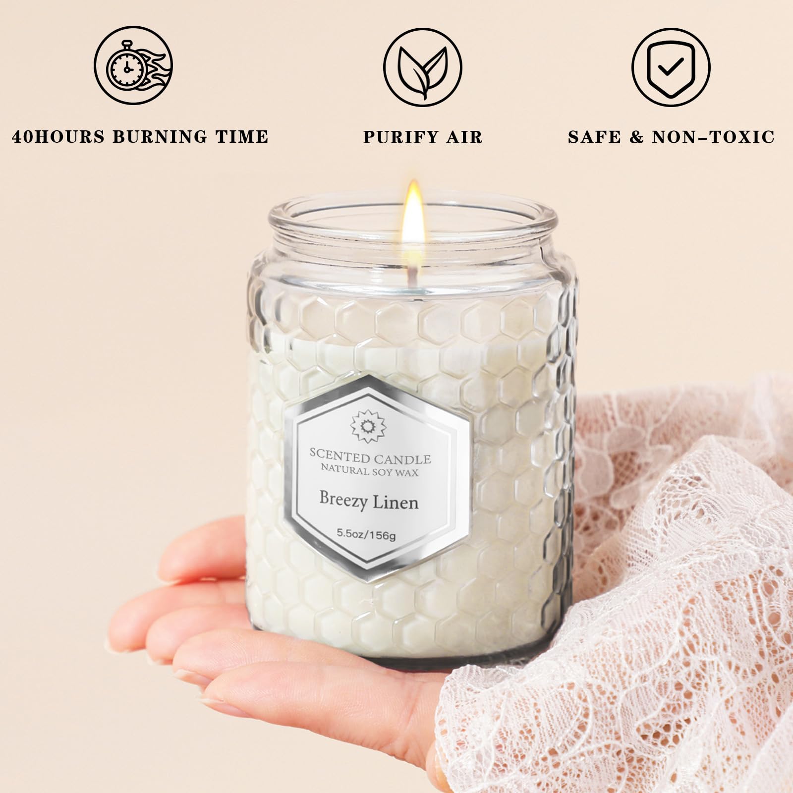 6 Pack Scented Soy Wax Candles for Home Aromatherapy - 33oz Long-Lasting 240 Hours, Natural Flax Gray Jar Candles - Perfect Gifts for Women, Birthday, Valentine's Day - Ideal for Relaxation, Spa Nights & Romantic Ambiance