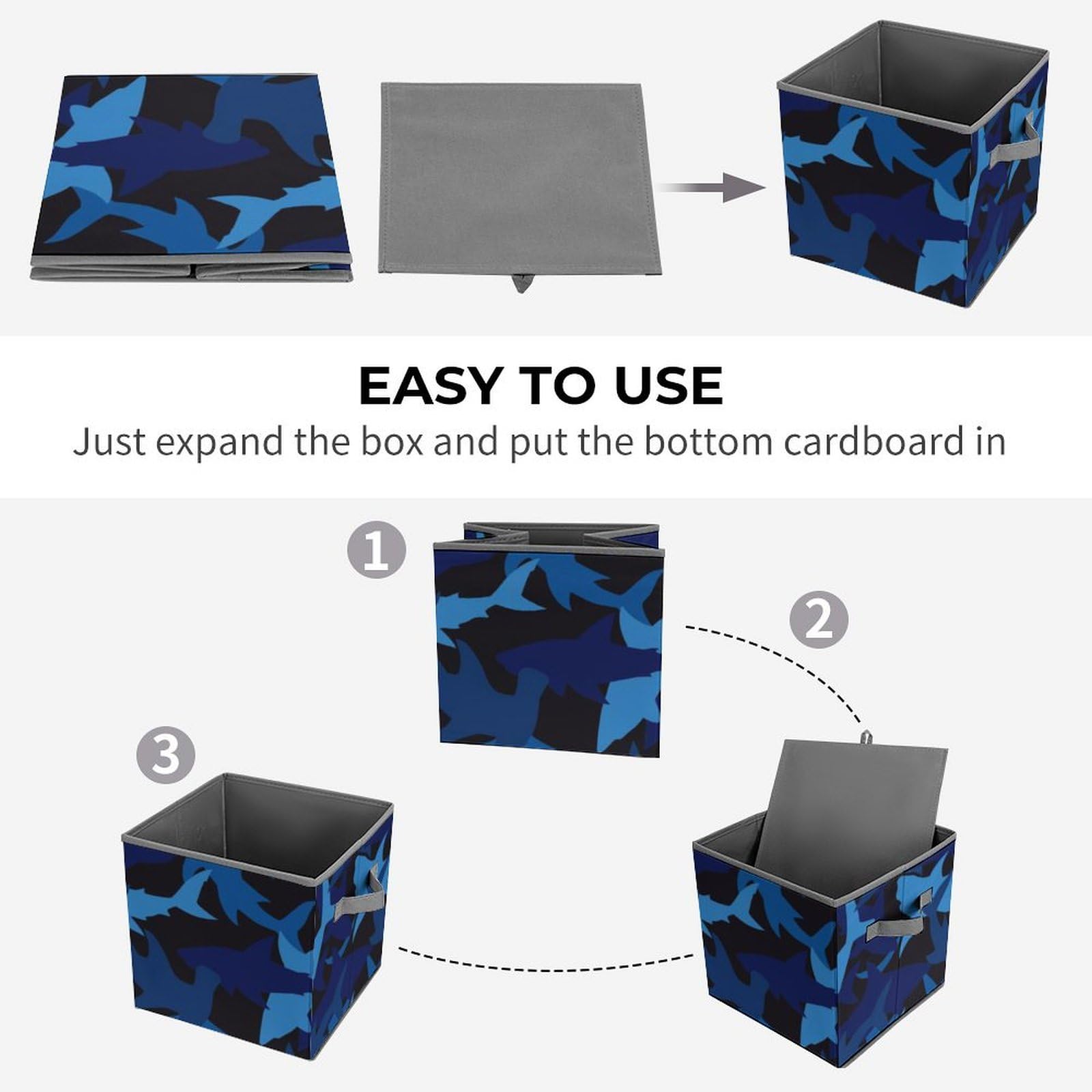 Blue Camouflage Shark Collapsible Storage Cube - 10.6