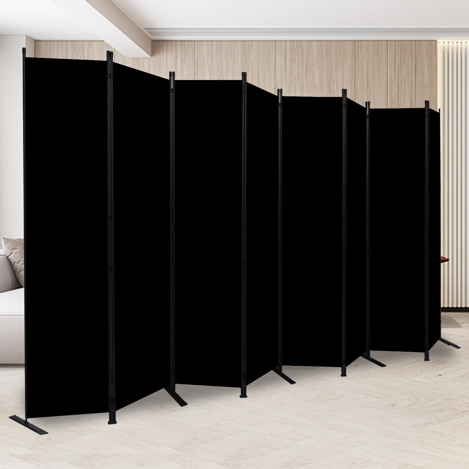 8-Panel Folding Room Divider Privacy Screen - 14.67 Ft Wide Portable Partition for Office, Bedroom, Studio & School - Black Space Separator for Home Decor, Events & Temporary Walls