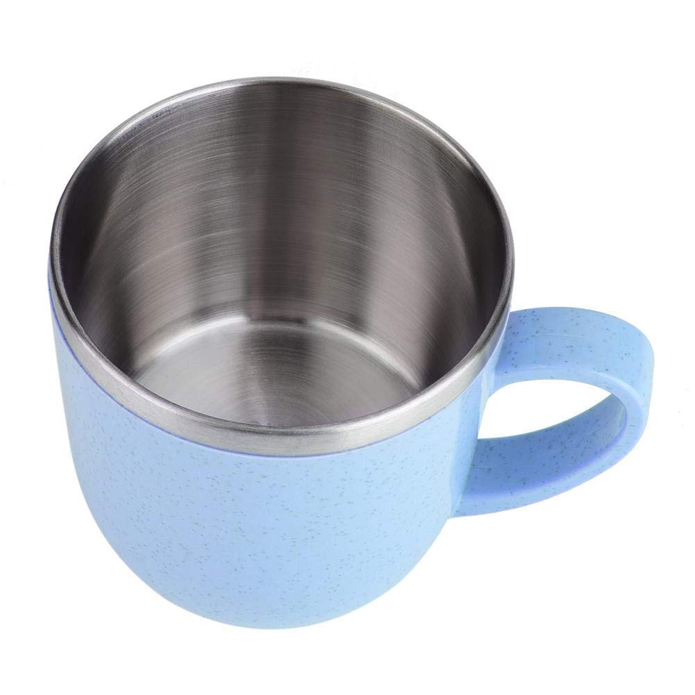 Yosoo 220ml Stainless Steel Wheat Straw Cup - Insulated Thermal Flask for Coffee, Tea & Milk - Leakproof Travel Mug with Straw - Perfect for Office, Gym & Outdoor Activities (Blue)