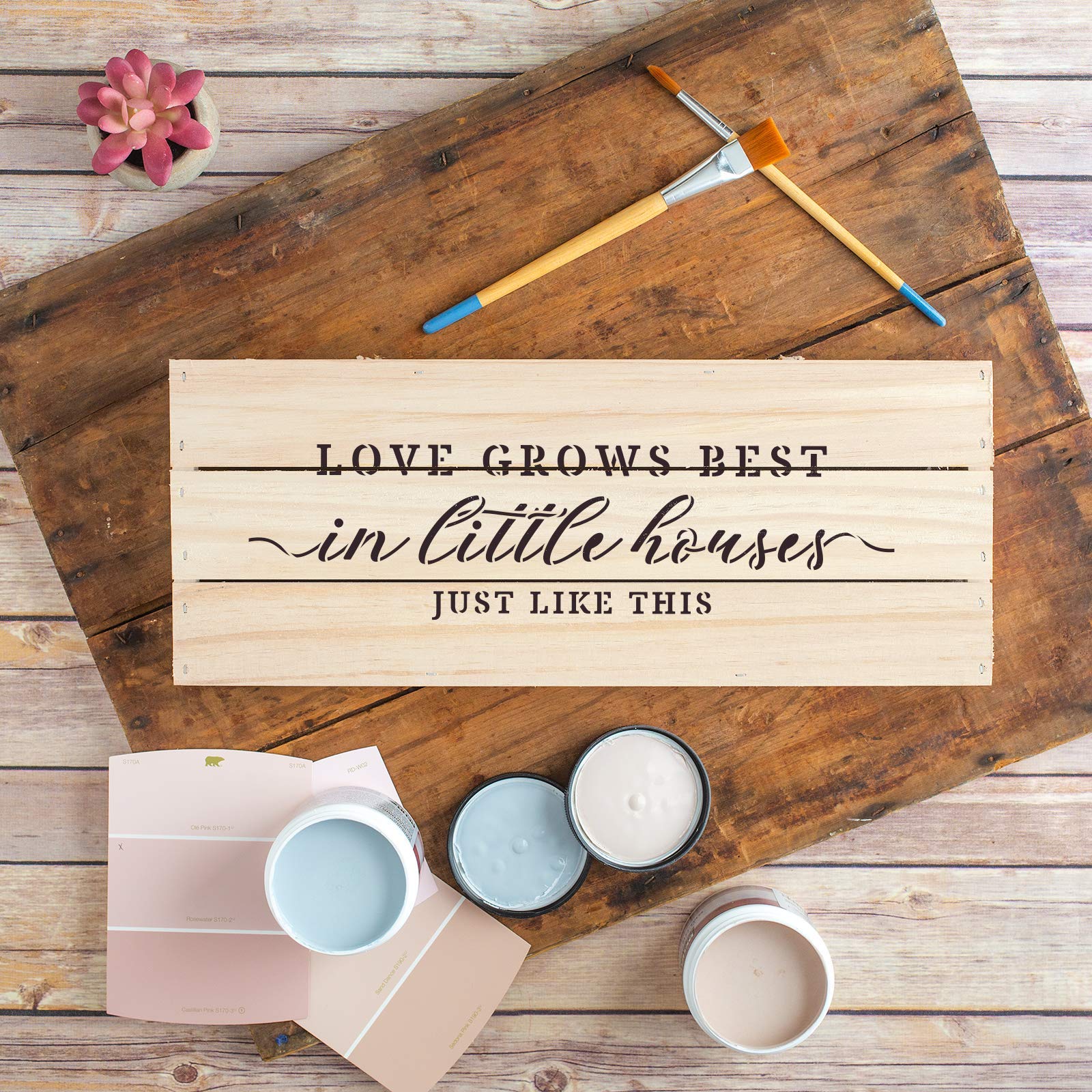 Love Grows in Little Houses Decor Sign Stencil - DIY Wooden Wall Art for Farmhouse, Nursery & Home Decor | Perfect for Wedding Gifts, Baby Showers & Rustic Home Decoration