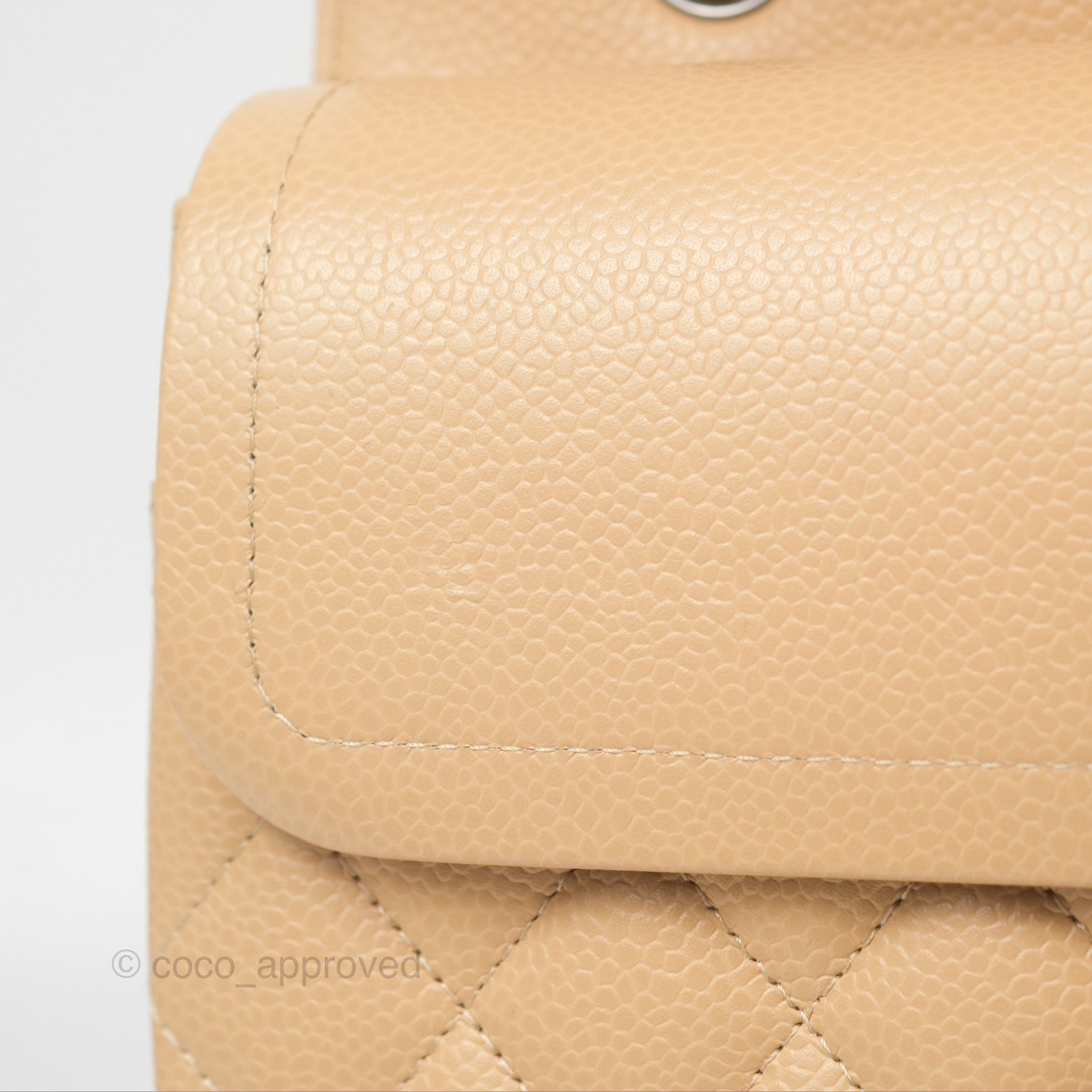 Chanel Classic Medium Flap Bag Quilted Beige Caviar Leather with Silver Hardware - Luxury Designer Handbag for Women, Perfect for Work, Evening Events & Special Occasions