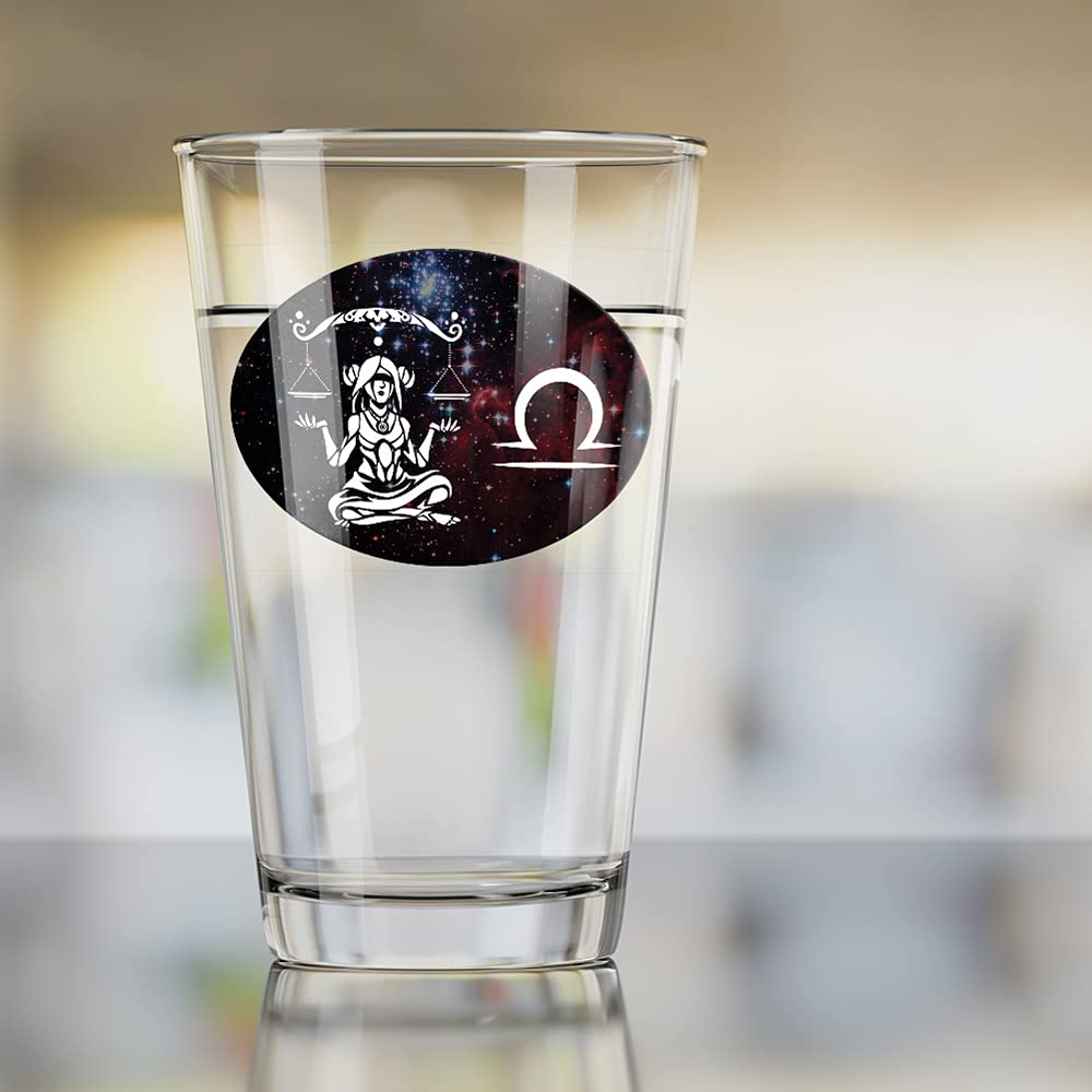 LOGOVISION Libra Zodiac Sign Horoscope Pint Glass - 16 oz Tempered Glass with Printed Space Design | Perfect Gift for Astrology Fans | Great for Cold Beverages, Soda, Water | Ideal for Home Bars, Parties & Zodiac-Themed Events