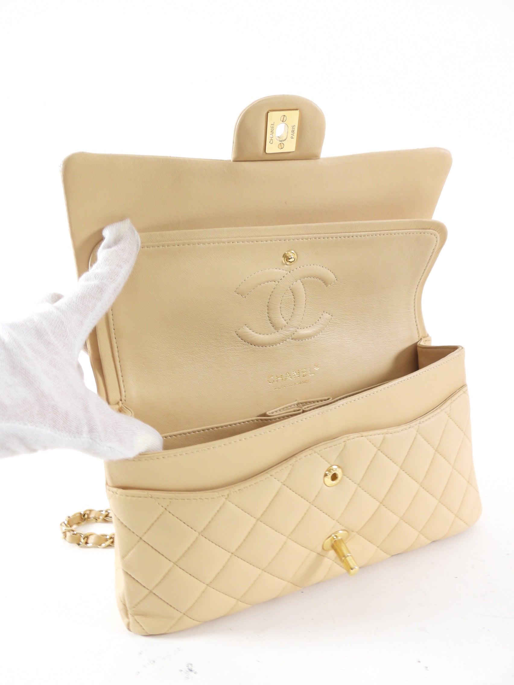 Chanel Beige Matte Lambskin Leather Medium Classic Double Flap Bag - Luxury Designer Handbag for Women, Perfect for Work, Evening Events & Everyday Use