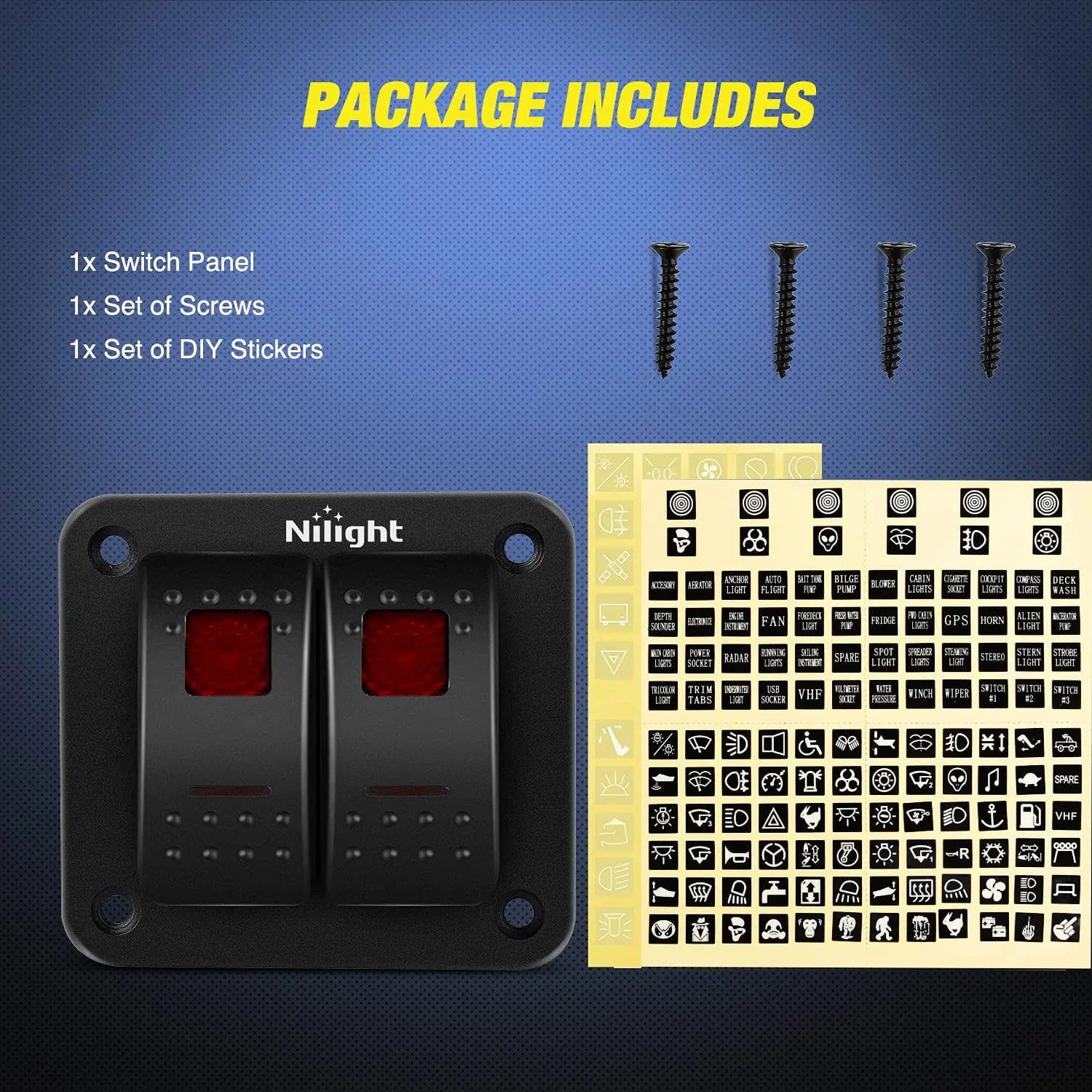 2 Gang Aluminum 5 Pin ON/Off Rocker Switch Panel with Red LED - Heavy Duty Toggle Switch for Marine, RV, Truck & Automotive Applications