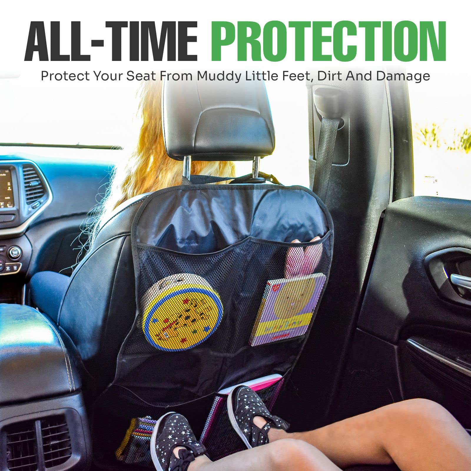**Lebogner 2-Pack X-Large Waterproof Back Seat Covers for Kids – Durable Car Seat Protectors with 4-Pocket Storage Organizer | Prevents Dirt, Mud & Scratches | Ideal for Family Road Trips, School Runs & Pet Travel**