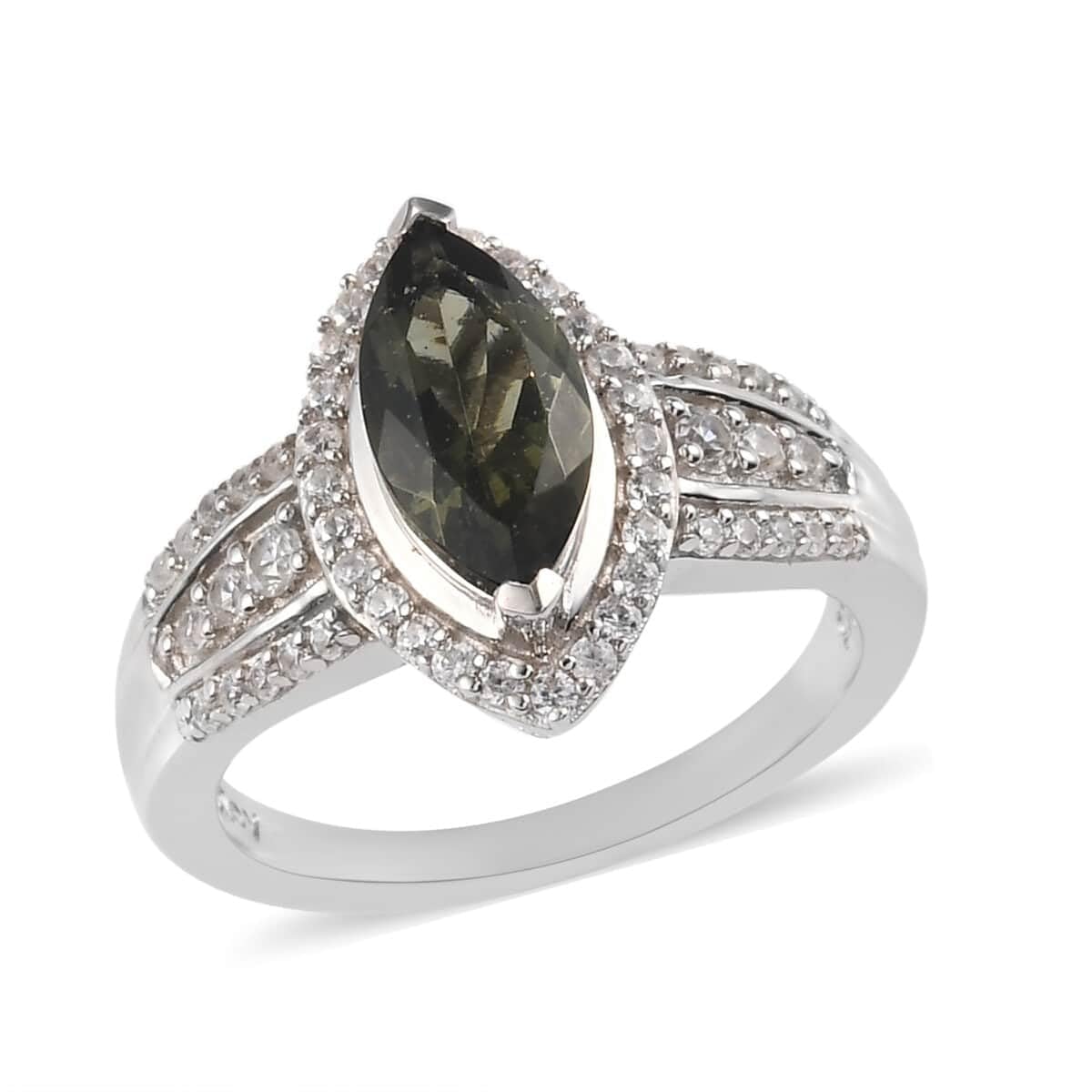 Moldavite Zircon Promise Ring for Women - 925 Sterling Silver Platinum Plated Wedding Jewelry, Size 6 - Perfect for Engagement, Anniversary, Birthday Gifts & Bridal Accessories | Elegant Jewelry for Special Occasions & Everyday Wear
