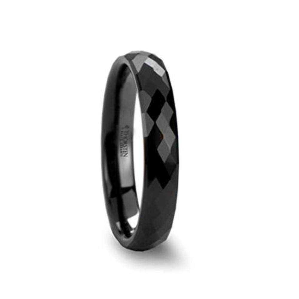 DRACO Black Ceramic Women's Wedding & Fashion Ring - 288 Diamond Facets, 6mm Wide Band, Custom Engraving - Perfect for Bridal, Anniversary, or Everyday Elegance
