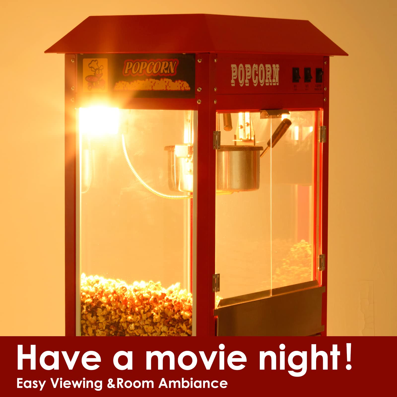 Commercial Popcorn Machine with Cart & 10 Oz Kettle - Makes 64 Cups, 3-Switch Control, Theater Style Popper for Movie Nights, Parties & Concessions
