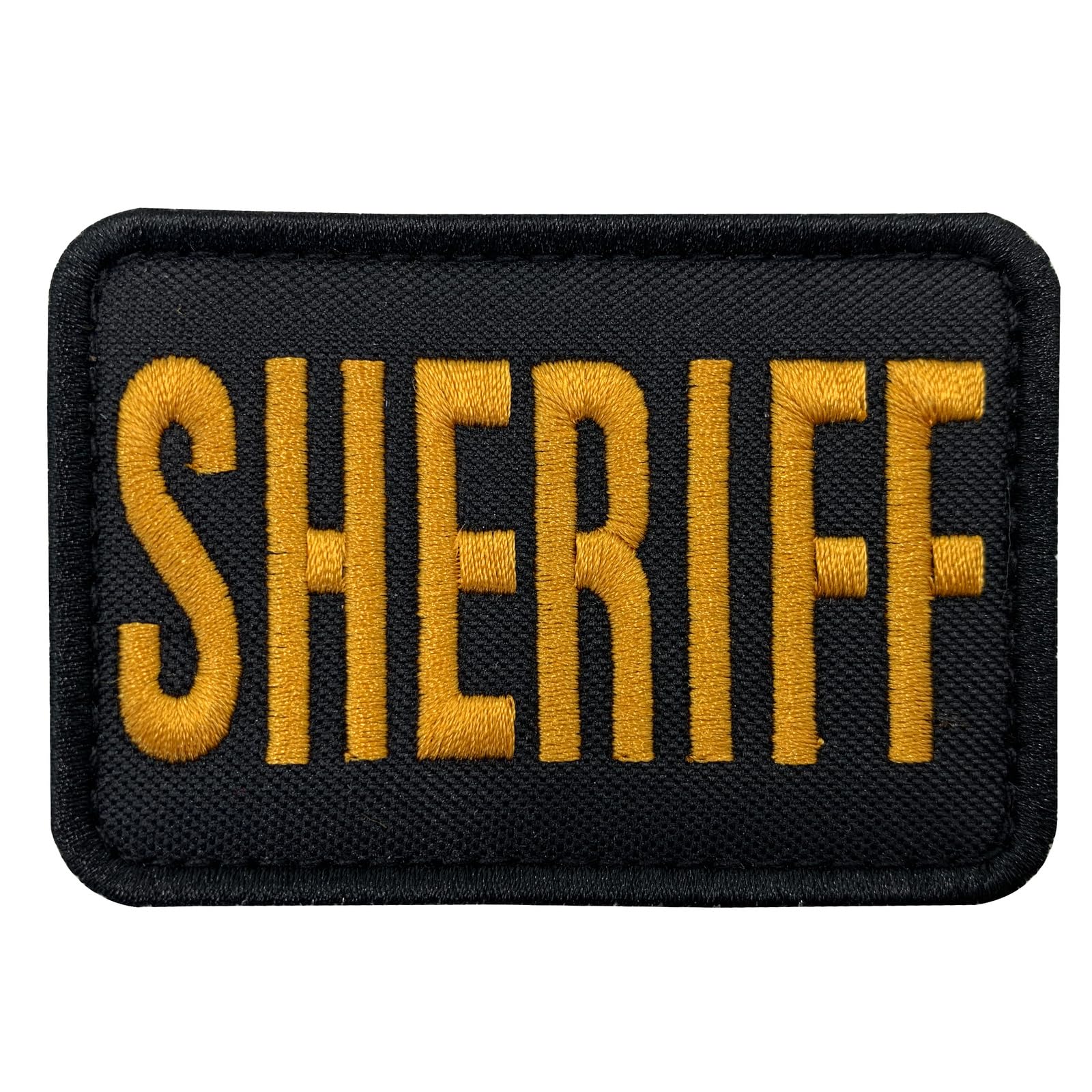 Sheriff Patch Embroidery Gold Yellow 3x2 inches with Hook Fastener Back - Premium Embroidered Badge for Hats, Caps, Bags, Backpacks & Vests (Black and Yellow, XS 3
