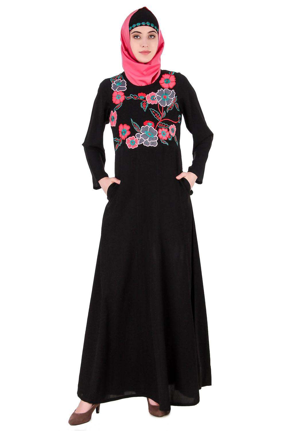 Floral Patchwork Semi-Circular Abaya - Elegant Islamic Dress for Women | Perfect for Prayer, Eid, and Special Occasions