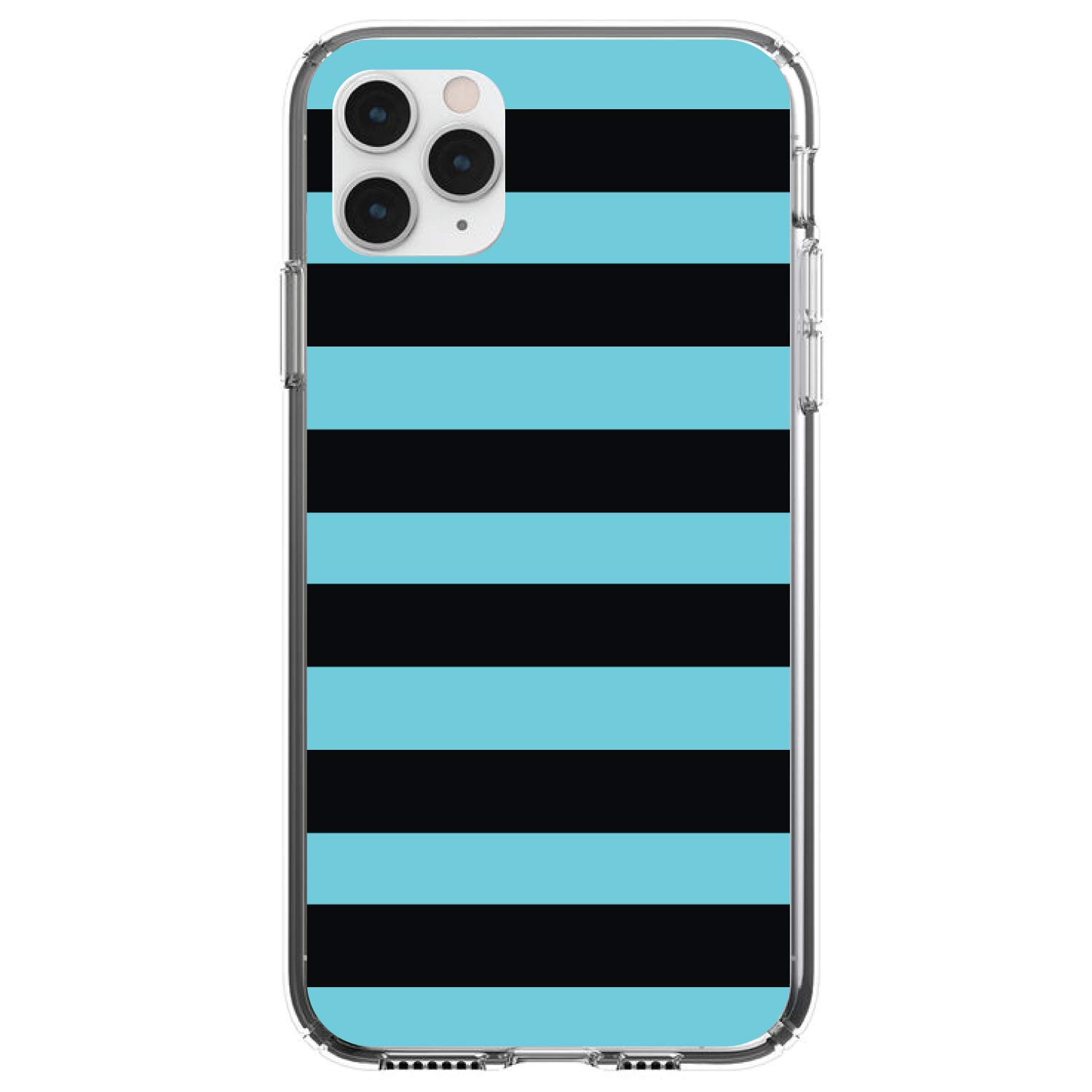 Premium Shockproof Hybrid Case for iPhone 13 Pro Max (6.7 Inch) - Clear TPU Bumper with Acrylic Back & Tempered Glass Screen Protector - Black & Cyan Striped Design - Perfect for Outdoor Activities, Travel & Daily Protection