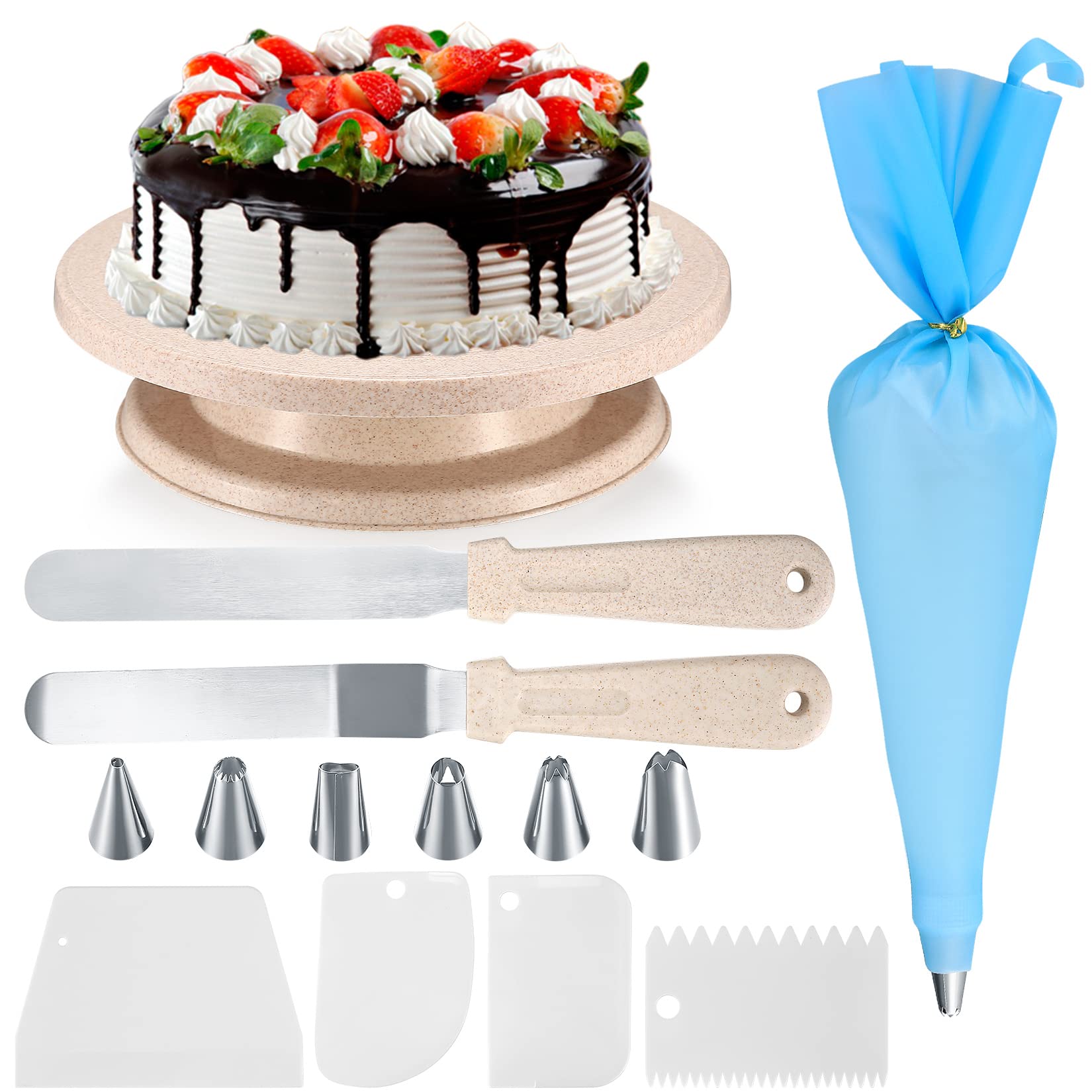 Professional Cake Decorating Kit with Rotating Turntable, Decorating Plates, Stand, Scrapers, Spatulas & Piping Bags - Perfect for Birthday Cakes, Wedding Cakes & Home Baking