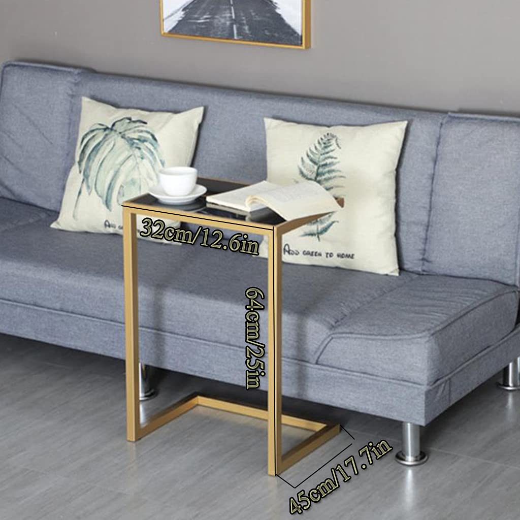 25in Sofa Side Table Snack Table - C-Shaped End Table with Tempered Glass Top, Sturdy Wrought Iron Frame - Portable Laptop Desk for Living Room, Bedroom, Office & Dorm - Perfect for Snacking, Reading & Working from Home