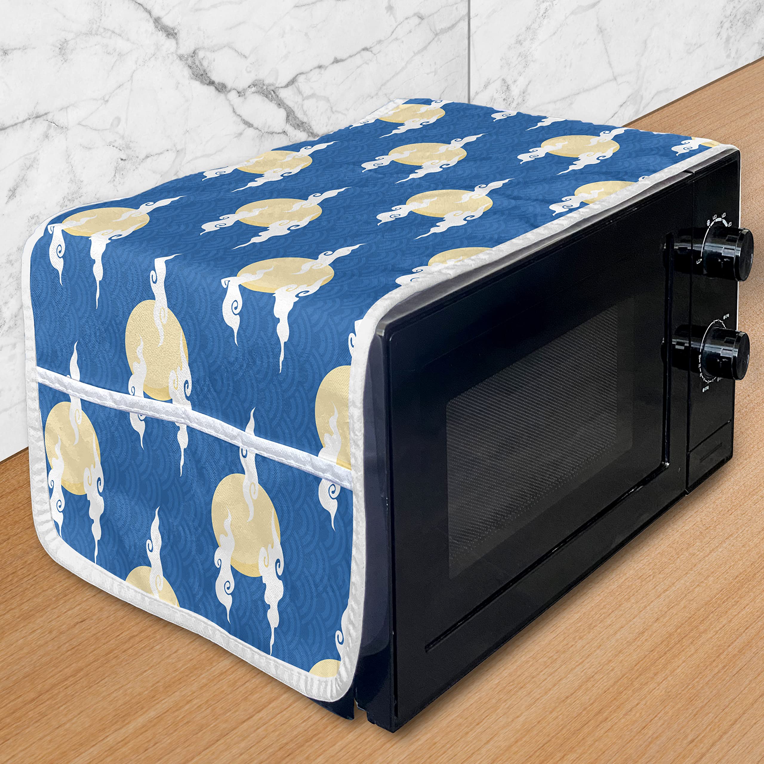 Ambesonne Chinese Wave Pattern Microwave Cover - Waterproof Kitchen Organizer with Pockets, 36