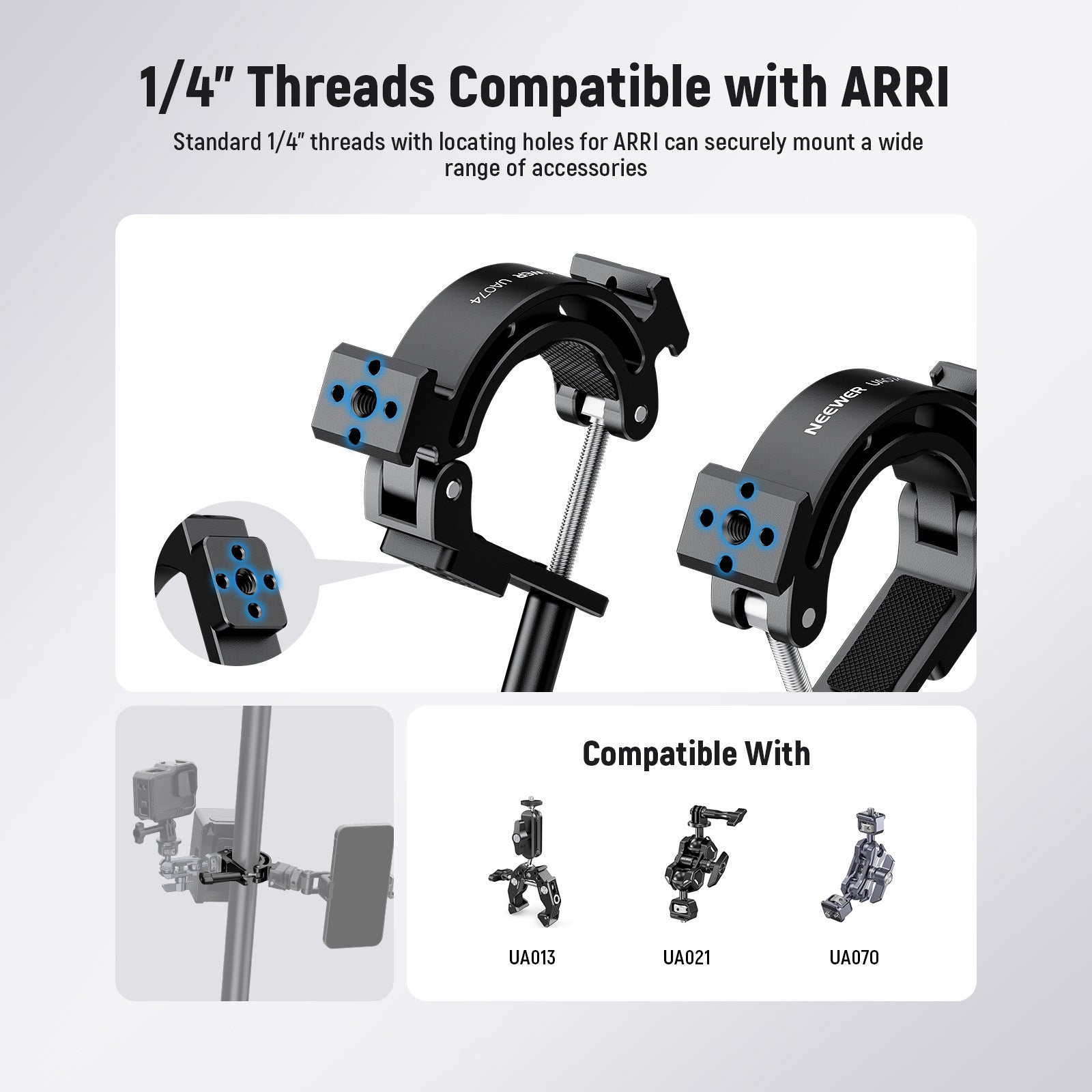 NEEWER UA074 Super Clamp Tripod Mount with V Mount Battery Plate - Secure Camera & Light Mounting for Photography & Videography - Perfect for DSLR, LED Lights & Studio Equipment