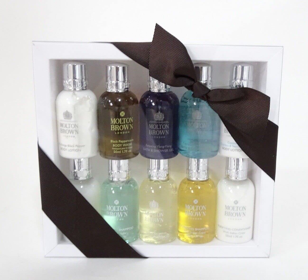 Premium 10x 50ml Travel Size Toiletries Set - Body Wash, Lotion, Shampoo & Conditioner in Gift Box | Perfect for Hotels, Gyms, Camping & Airplane Carry-Ons