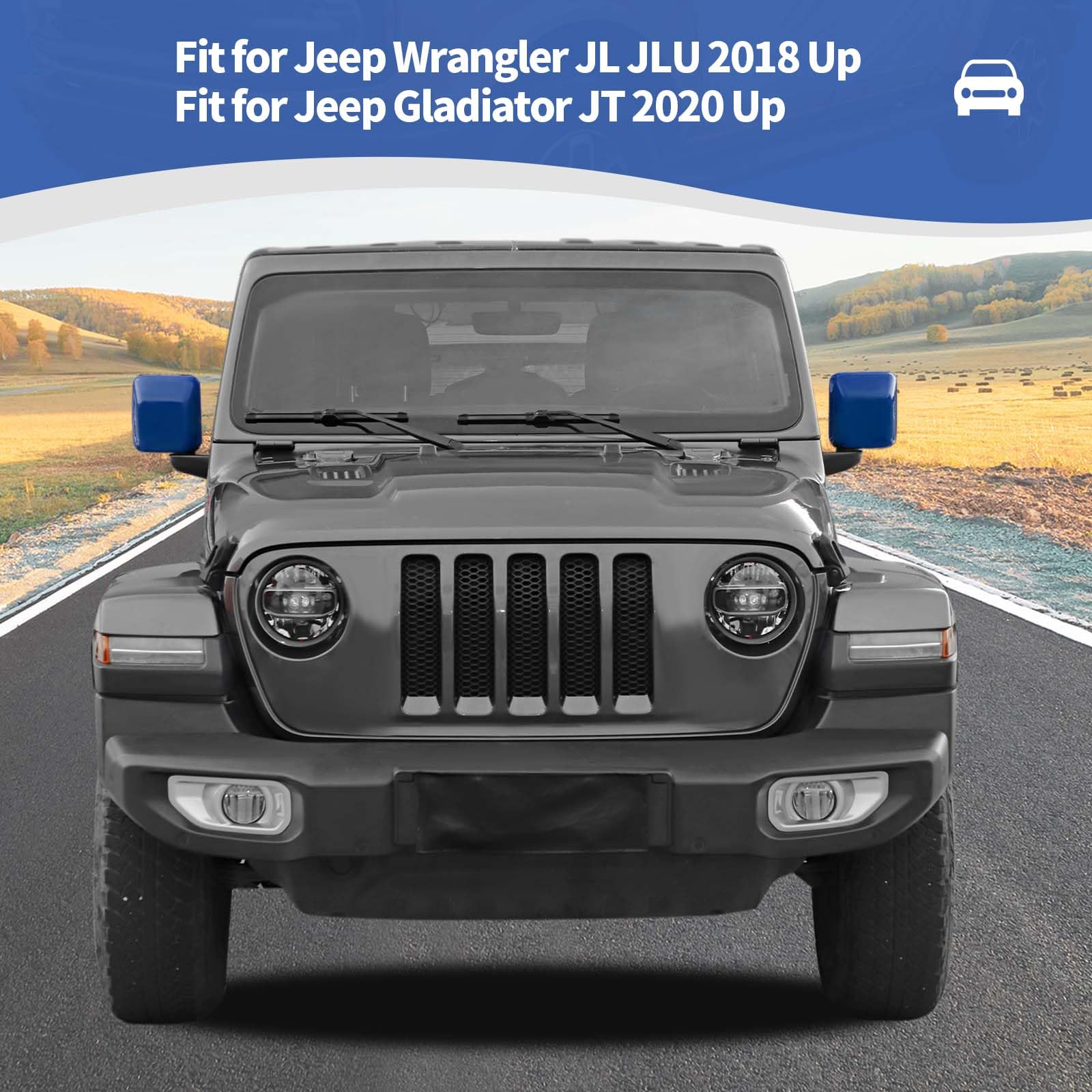 Jeep Wrangler JL JLU & Gladiator JT Side Mirror Cover Trim (2018-2024) - Blue Exterior Accessories 2pcs - Durable ABS Plastic for Off-Road Protection & Style Upgrade