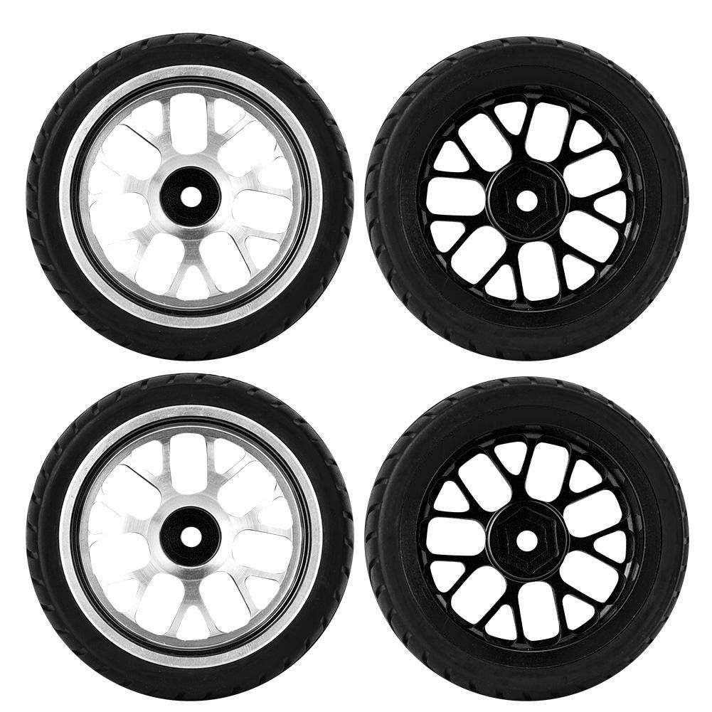 High Grip 1/10 RC Car Tires - Aluminum Alloy Wheels for RC Car Models & Toys - Black Curved Surface Tires - Perfect for Off-Road Racing & Drifting Scenes