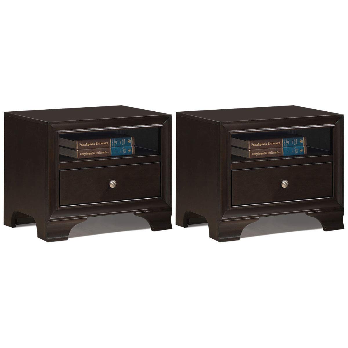 Giantex Wooden Nightstand Set of 2 with Drawer, Shelf & USB Port - Modern End Table for Bedroom, Living Room | Perfect for Charging Devices & Bedside Storage (Brown)