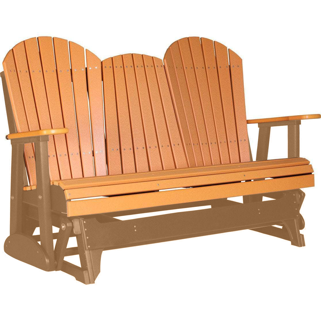 LuxCraft Tangerine 5 ft. Recycled Plastic Adirondack Outdoor Glider with Cup Holder - Durable Patio Furniture for Garden, Deck & Poolside Relaxation