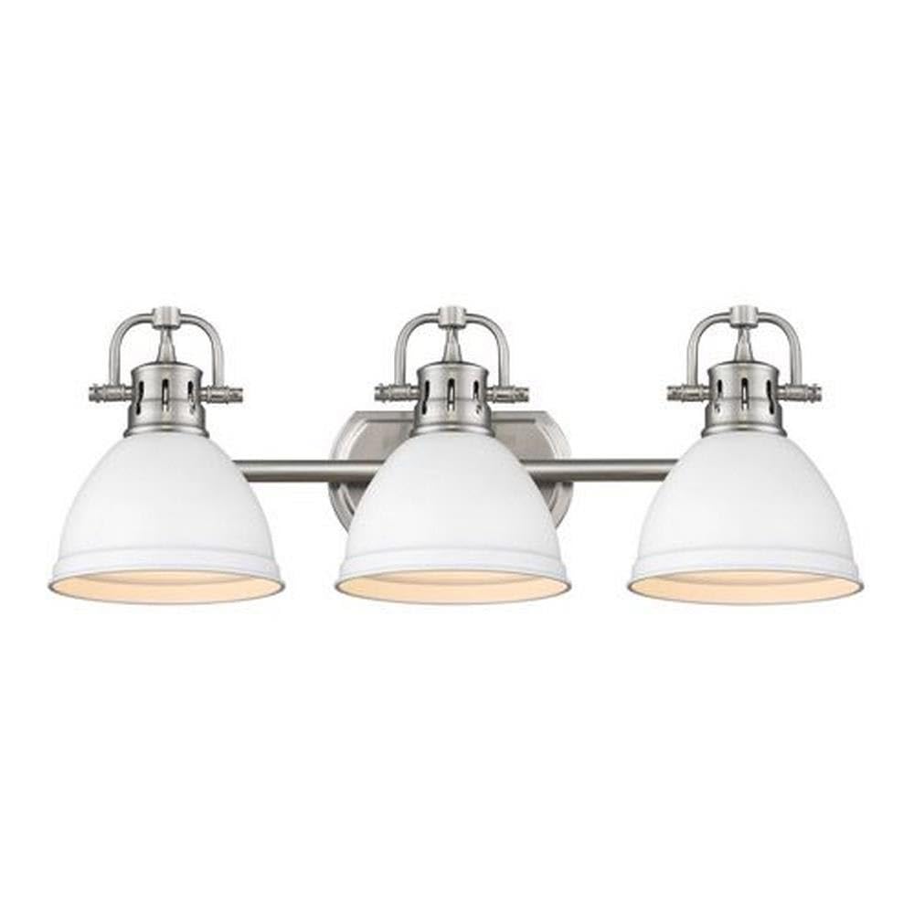24.5 Inch 3-Light Vanity Light - Classic Style Bathroom Lighting Fixture with Pewter Finish & Matte White Shade (8.5
