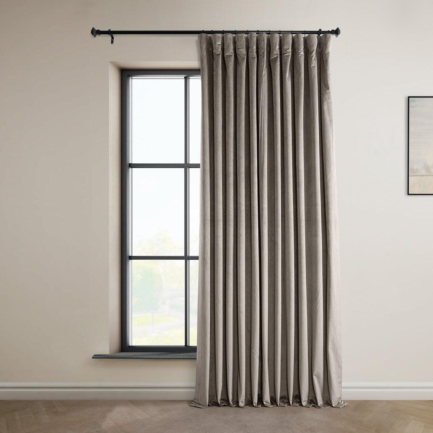 Premium Blackout Curtains - Extra Wide Plush Velvet Hotel Style in Library Taupe for Bedroom & Living Room - Noise Reducing & Light Blocking Window Treatments for Home Decor