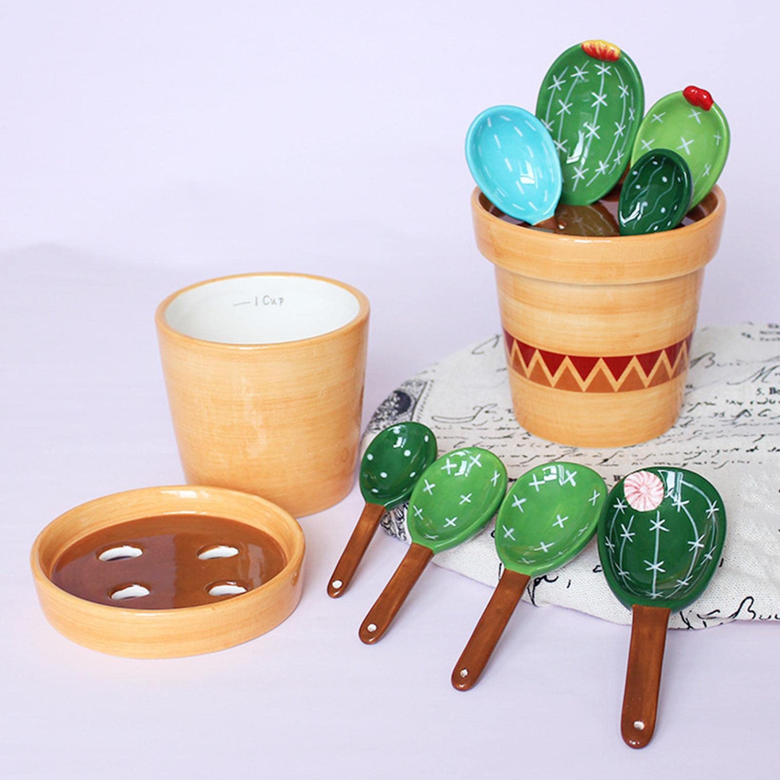 LOSA Creative Cactus Measuring Spoons Set - 5-Piece Stainless Steel Kitchen Measuring Spoons in Flower Pot - Perfect for Baking, Cooking & Coffee Measuring (Ideal Gift for Home Chefs)