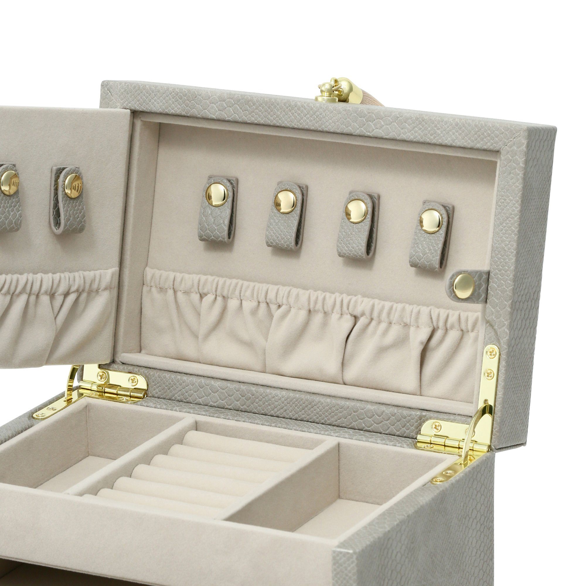 Flavia Small Gray Jewelry Box - Elegant Storage for Rings, Necklaces & Earrings | Perfect for Travel & Home Organization
