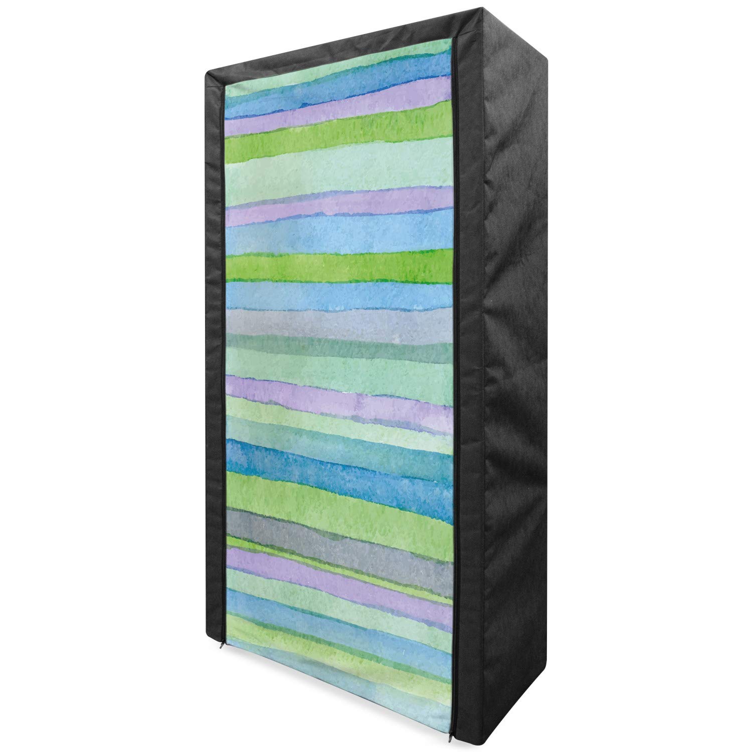 Ambesonne Blue Portable Fabric Wardrobe - Hand Drawn Watercolor Striped Pattern Clothing Organizer with Shelves, 33.5 Inch - Blue Green Violet | Perfect for Bedroom, Closet, Dorm & Travel Storage