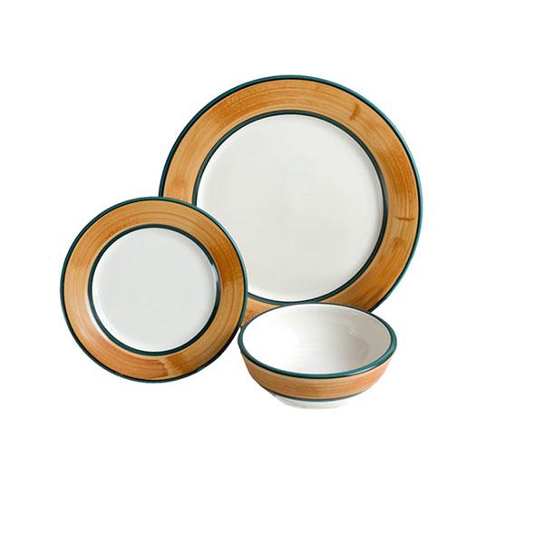 3-Piece Terra Patina Dinnerware Set - Brown & Green Ceramic Plates & Bowls for Everyday Dining, Kitchen & Home Decor