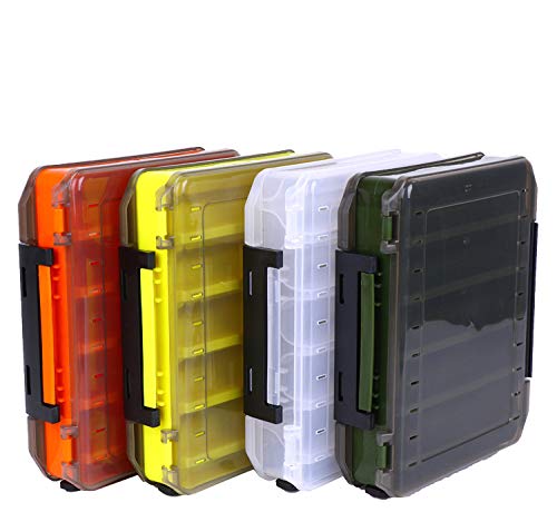 LESOVI Double Sided 14-Compartment Waterproof Fishing Tackle Box - Clear Plastic Storage Organizer for Lures, Hooks & Fishing Gear - Perfect for Boat, Kayak & Shore Fishing Trips