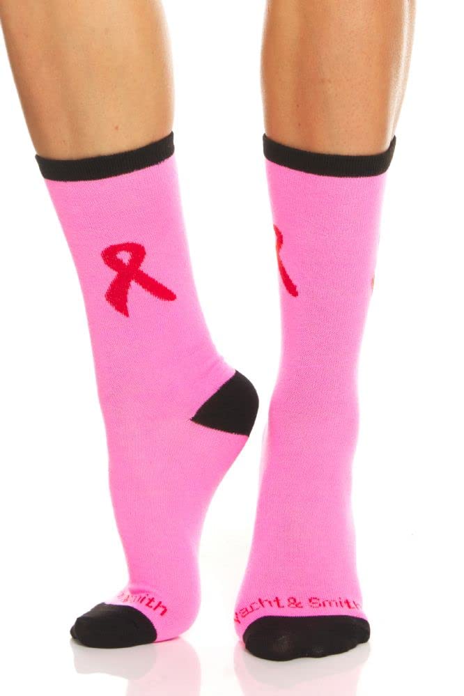 Yacht & Smith 60 Pairs Pink Ribbon Breast Cancer Awareness Socks for Women - Ankle & Crew Socks (Assorted Crew B) - Comfortable Support Socks for Cancer Survivors, Fundraisers & Awareness Events