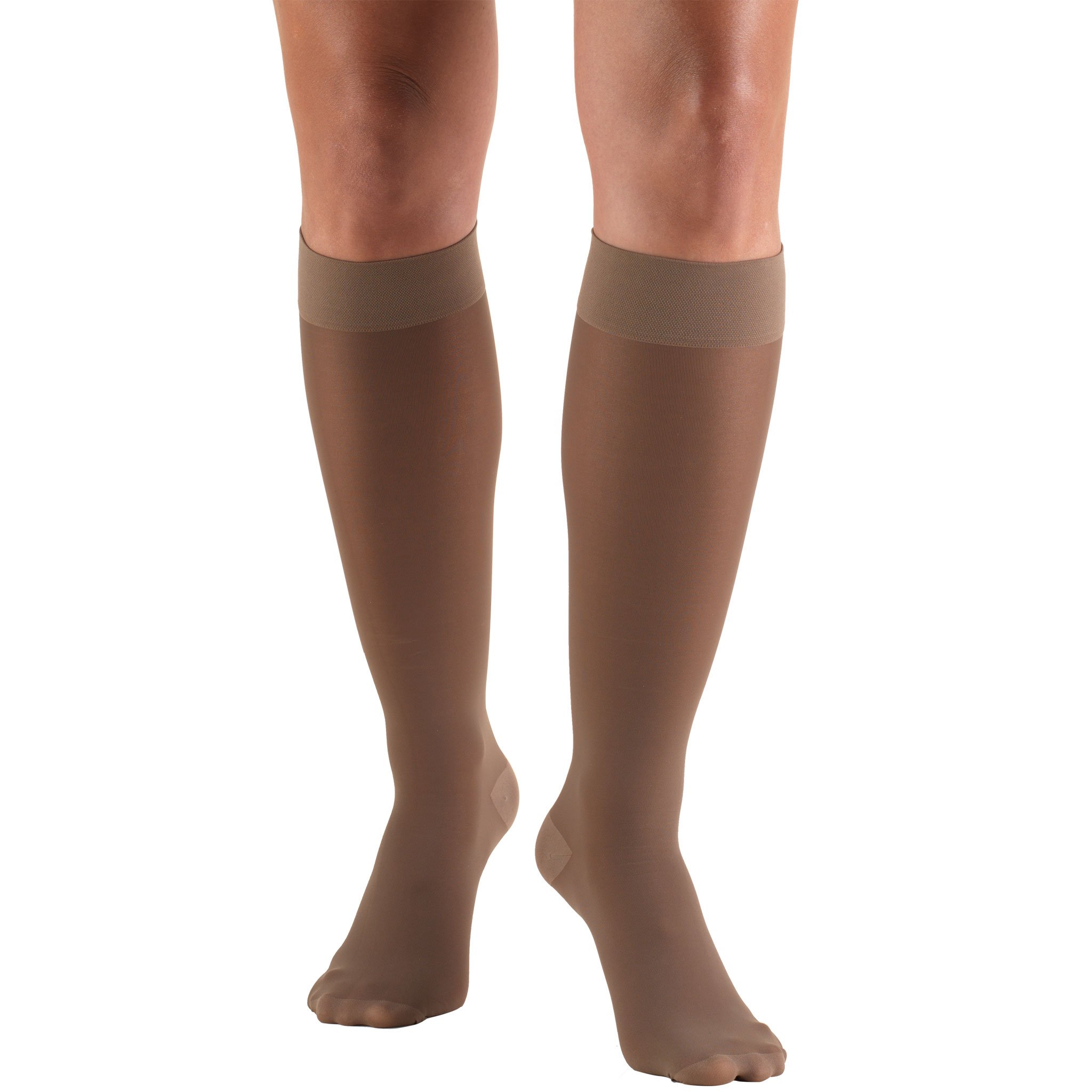 Truform Sheer Compression Stockings 30-40 mmHg - Women's Knee High Support Socks - 30 Denier Medical Stockings - Taupe Color - Large Size - Perfect for Varicose Veins Relief, Travel & Pregnancy Comfort