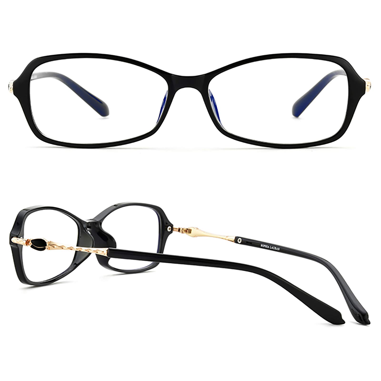Blue Light Blocking Reading Glasses for Women - Anti Eye Strain HD Resin Lens, UV Protection, Lightweight Rectangle Eyewear for Gaming, Computer Use & Reading (+2.0 Strength, Black) - Perfect for Office Work, Online Classes & Nighttime Screen Use