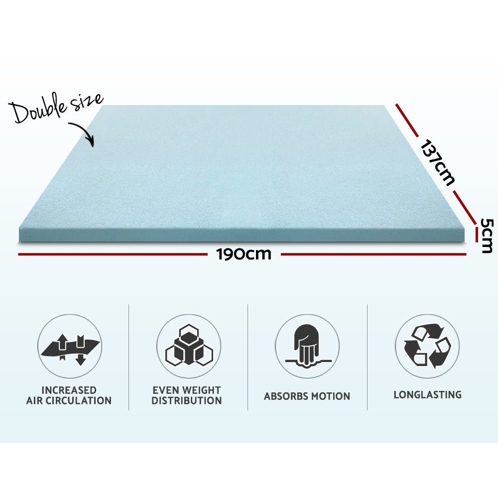 Cool Gel Memory Foam Mattress Topper with Bamboo Cover - 5cm Thick, Double Size for Enhanced Comfort & Pressure Relief - Perfect for Hot Sleepers, Back Pain Relief & Bedroom Upgrade