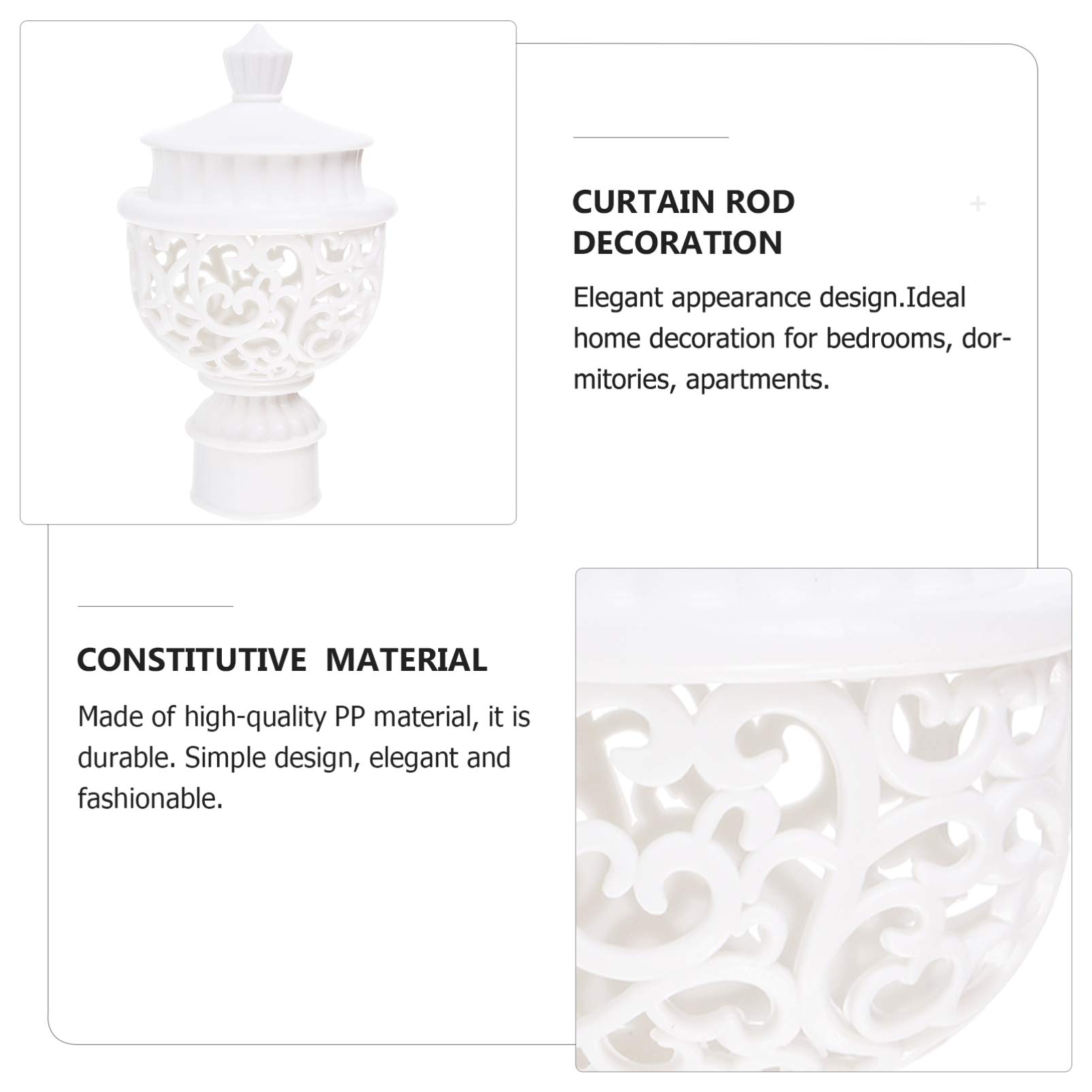 DOITOOL 20pcs White European Style Curtain Rod Finials - Decorative End Caps for Curtain Poles, Lamp Shades & Ceiling Rods - PP Hardware Home Decor for Living Room, Bedroom & Windows