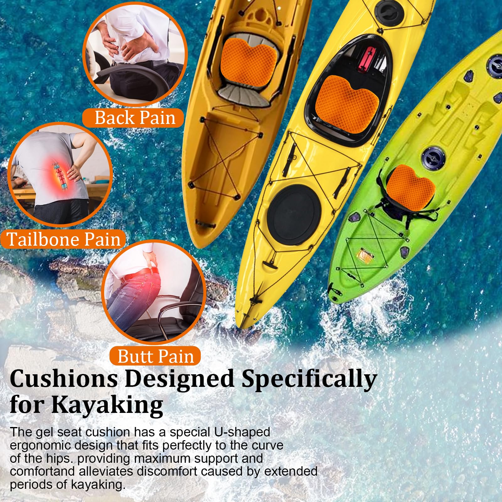 Premium Anti-Slip Kayak Seat Cushion - Waterproof Thickened Gel Boat & Canoe Padding for Comfortable Kayaking, Fishing & Rowing - Perfect for Outdoor Water Sports & Stadium Seating