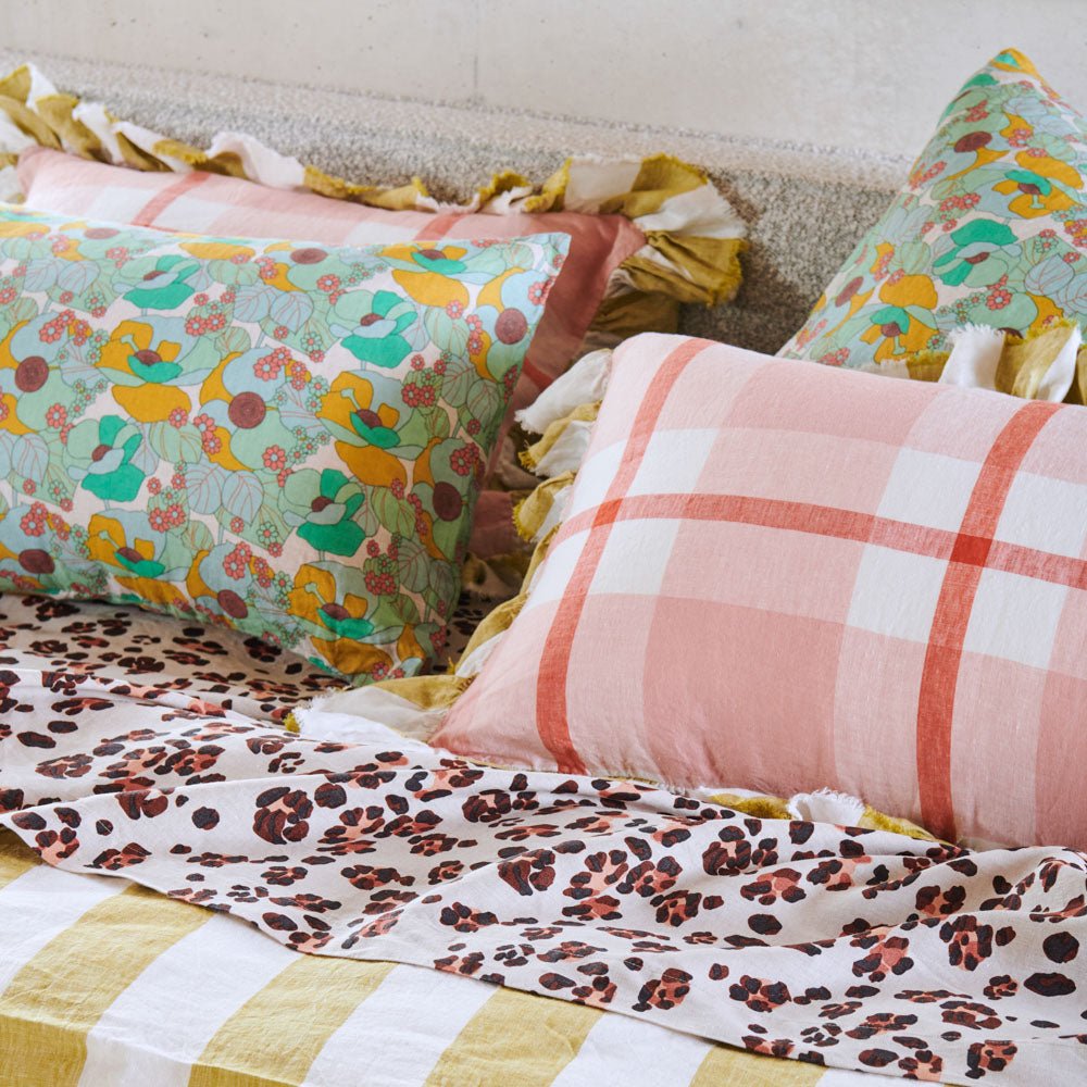 100% Linen Floral Ruffle Pillowcase Set - 2 Pack Breathable & Soft Bedding for Home Decor, Guest Room & Cozy Bedroom Aesthetic