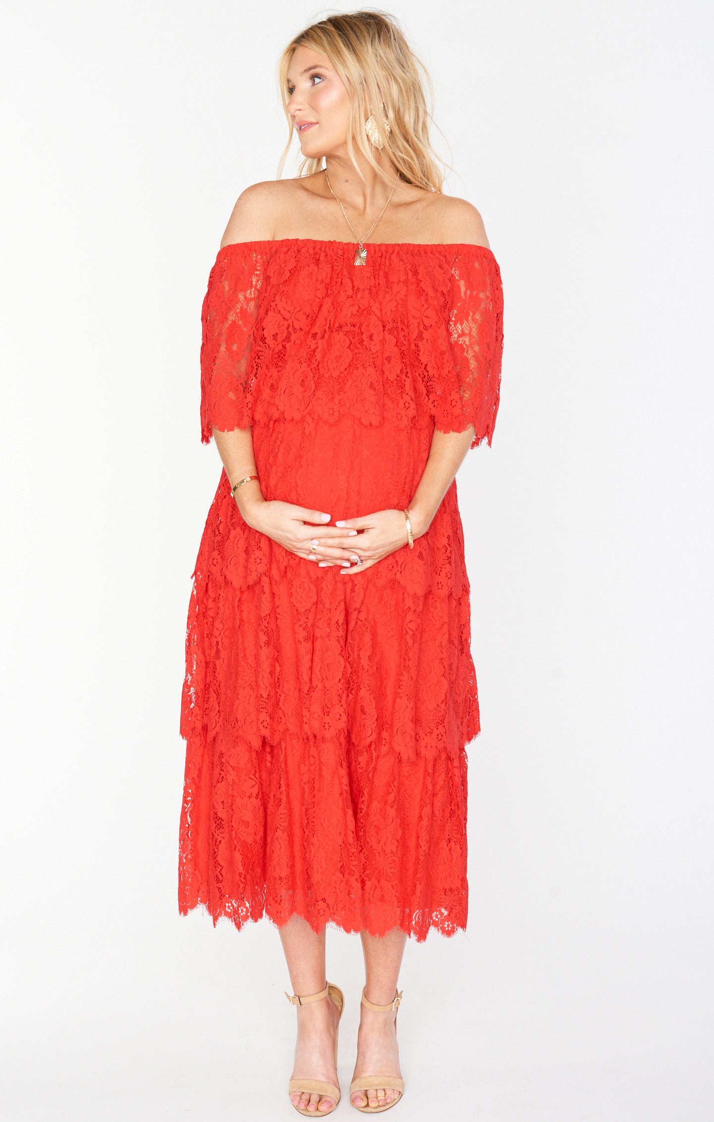 Lana Midi Dress - Red Floral Lace Spring Summer Dress for Women | Perfect for Weddings, Parties & Date Nights