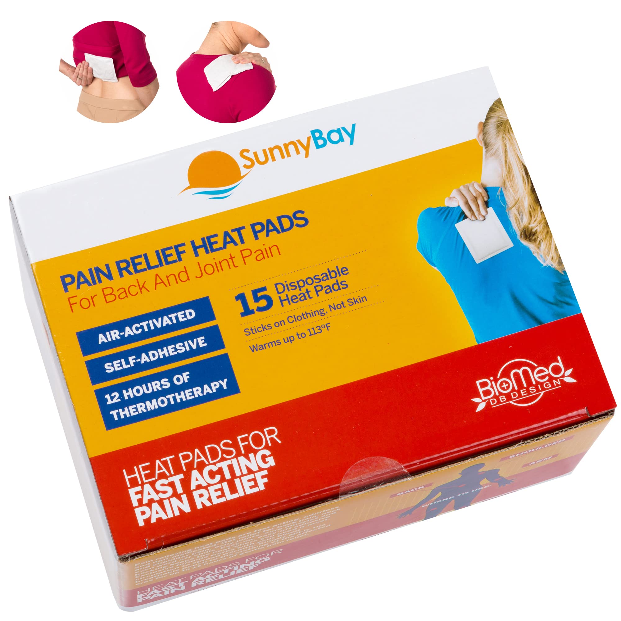 SunnyBay Pain Relief Patches - Air-Activated Heating Pads for Neck, Back & Knee Pain Relief, Menstrual Cramps, Muscle Stiffness & Sprains - 15 Adhesive Heat Therapy Pads (Pack of 1) - Perfect for Work, Sports & Daily Comfort