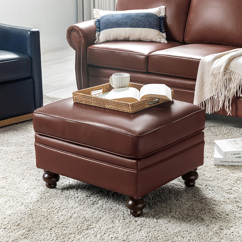 Basilio Modern Genuine Leather Storage Ottoman Bench - Living Room Footrest, Coffee Table & Extra Seating - Perfect for Home, Office & Bedroom